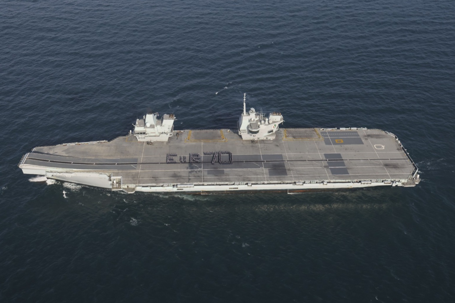 Royal Navy sailors spell out Jubilee message to Queen on carrier flight deck 