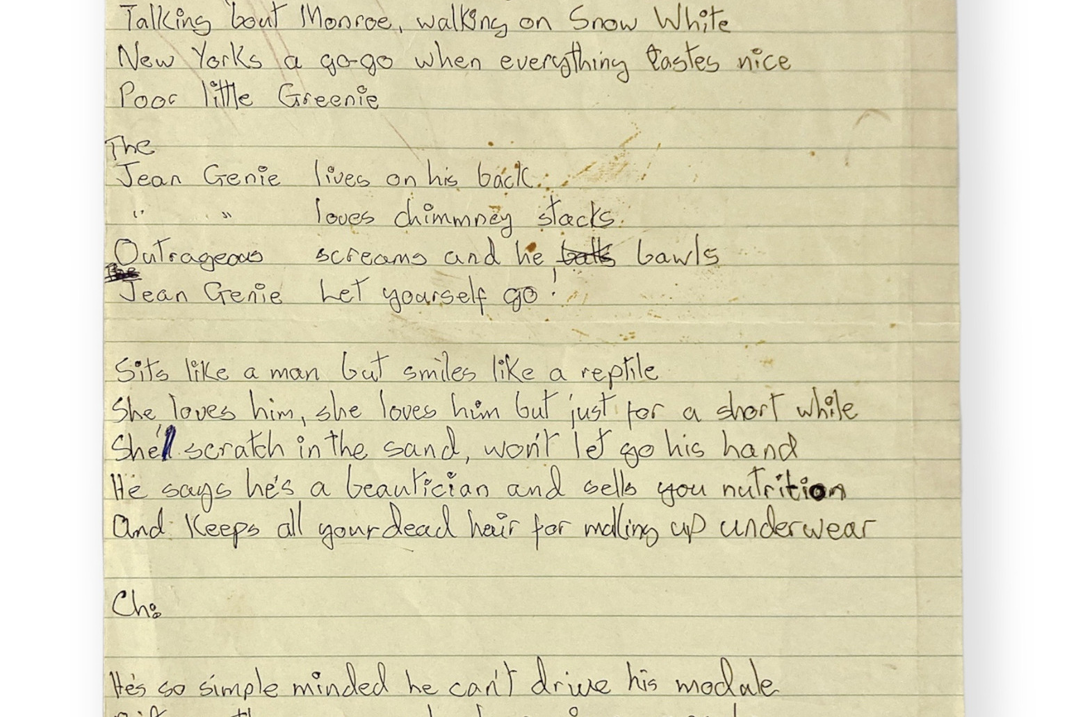 David Bowie’s handwritten lyrics for The Jean Genie make £57,000 at auction 